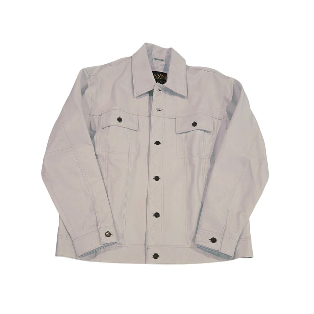 NWOT Zayn Men's 100% Leather Trucker Jacket White 4XL - Picture 2 of 13